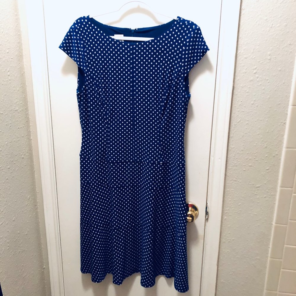 Anne Klein Blue Polka Dot Cap Sleeve Dress